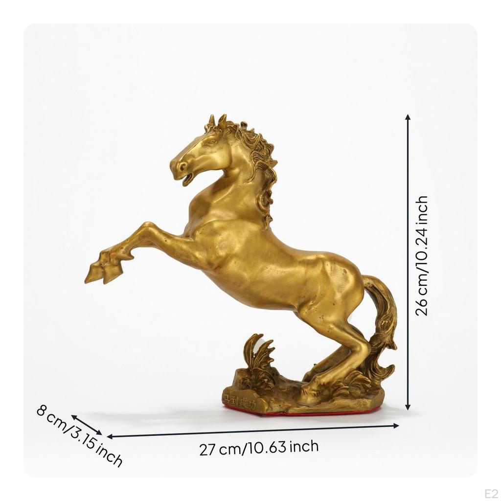 Brass Horse Figurine Gold-Toned Standing Ornament Traditional for Tabletop