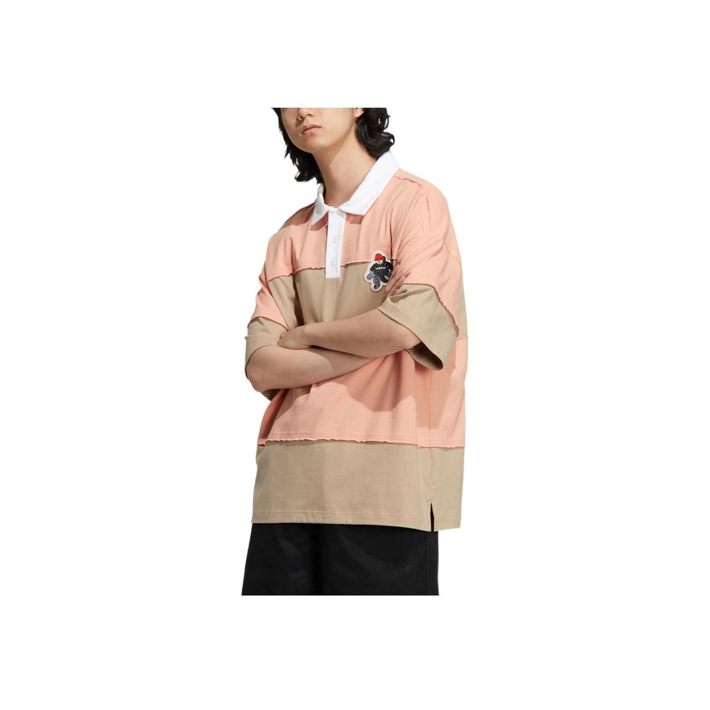 Adidas Originals Trefoil Colorblock Patch Polo Shirt Unisex Tops Pink HR3468