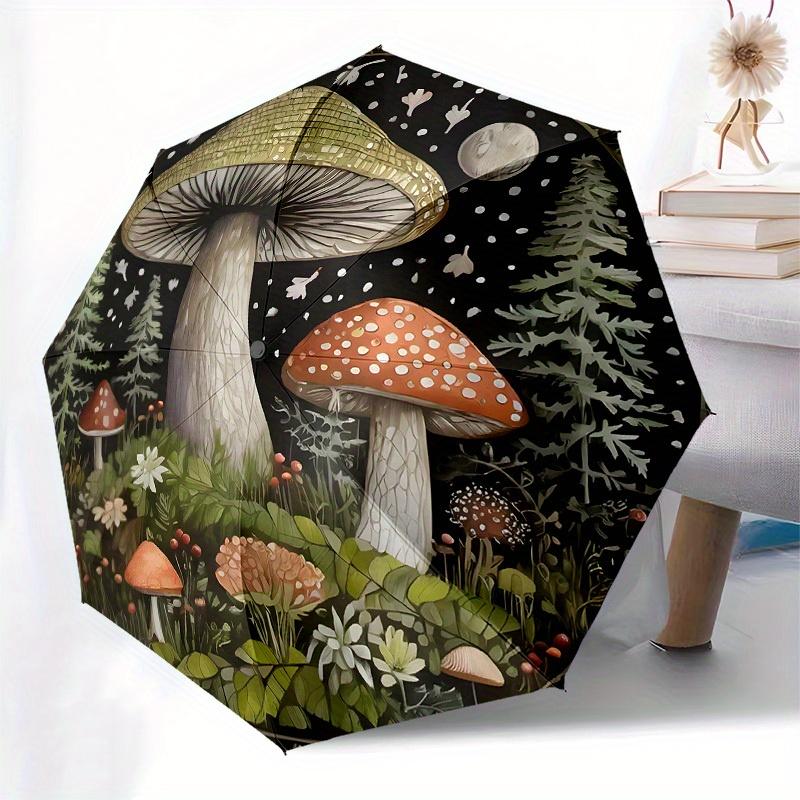 1pc Mystical Forest Mushroom Garden Umbrella with Plastic Handle,Suitable for All Seasons Home Travel Outdoor UmbrellaB1666