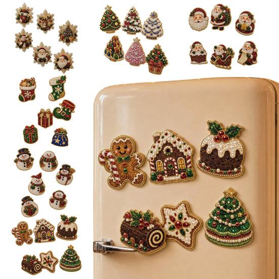Whiteboard Magnetic Decorations 6Pcs DIY Faux Pearl Painting Fridge Magnet, Santa Snowman Stocking Tree Refrigerator Magnets Gingerbread Snowflake