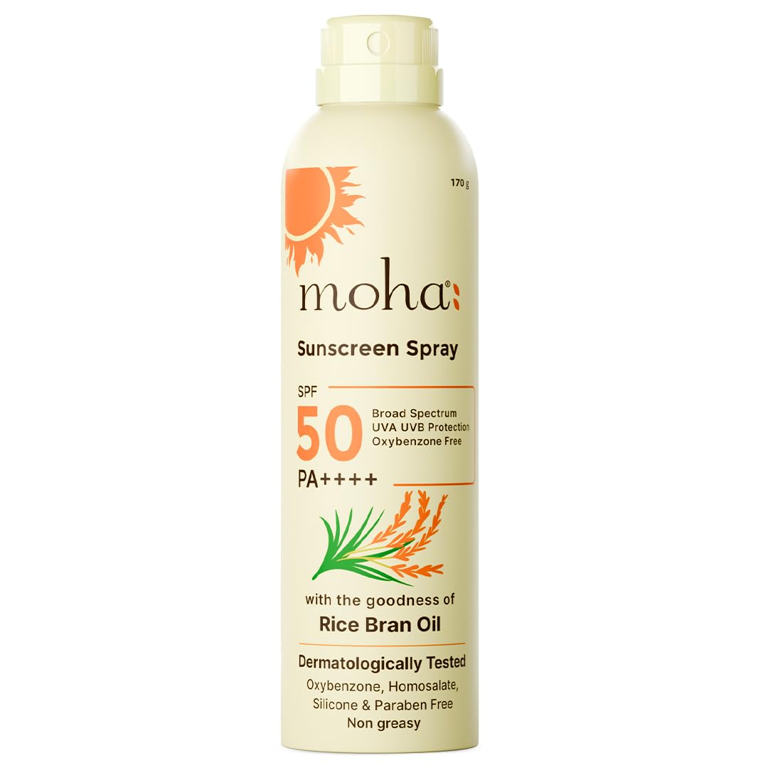 

Moha Sunscreen Spray SPF 50 PA++++ 170g Pack of 1 | Lightweight, Non-Sticky, Water & Sweat Resistant, Broad Spectrum UVA/UVB Protection