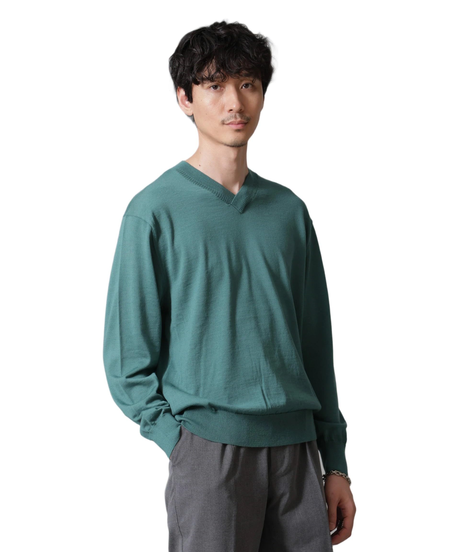 

Nano Universe Fine Gauge XL Winter Knit Sweater Pill-Resistant Knit, V-Neck, Men s, (140), Green, 668-4222224,