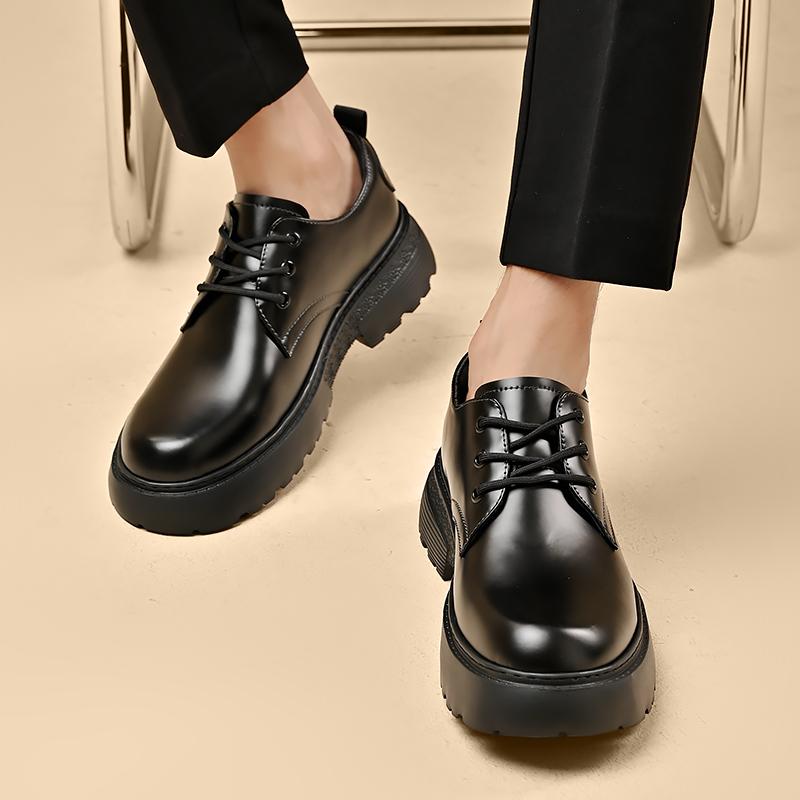 Fashion Men Genuine Leather Shoes Luxury Outdoor Thick Bottom Casual Oxford Shoe for Men Lace Up Beef Tendon Outsole Business Work Shoes