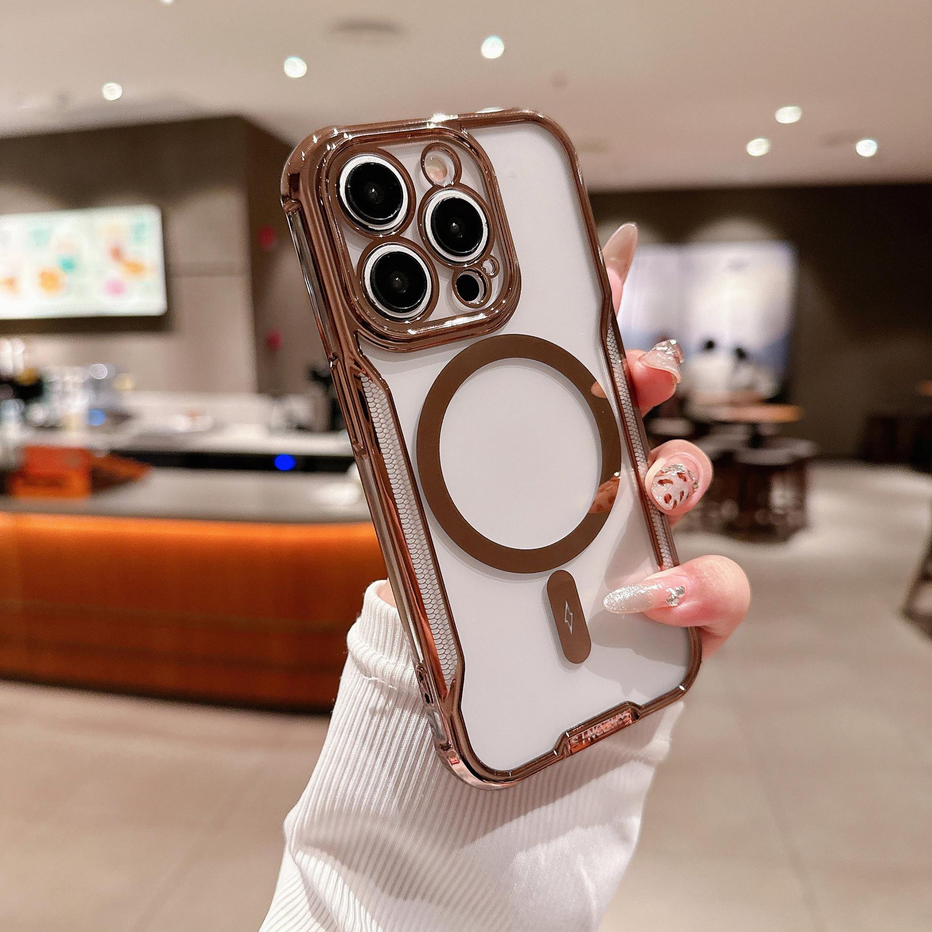 

Подходит для IPhone16promax, Гальванизированный ободок, Узкая талия, Магнитный чехол для телефона, Прозрачный противоударный для Apple 15pro iPhone 16PROMAX