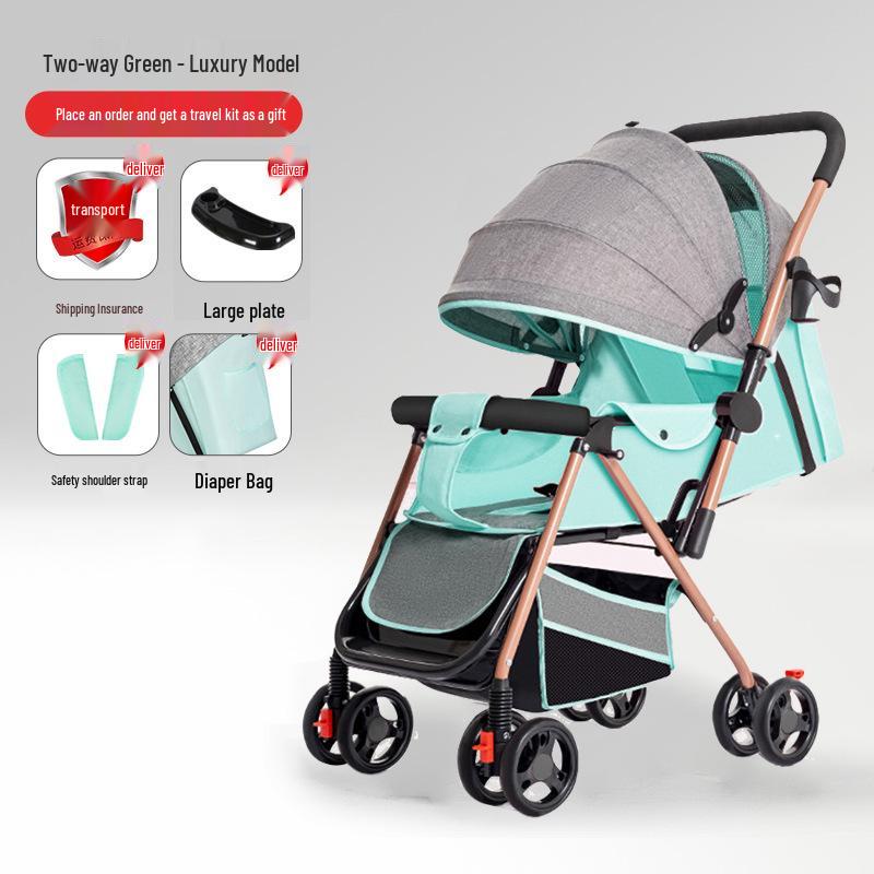 Lightweight Foldable Stroller: Sit or Lie Position, Four-Wheel Design, One-Key Fold for Kids and Babies.