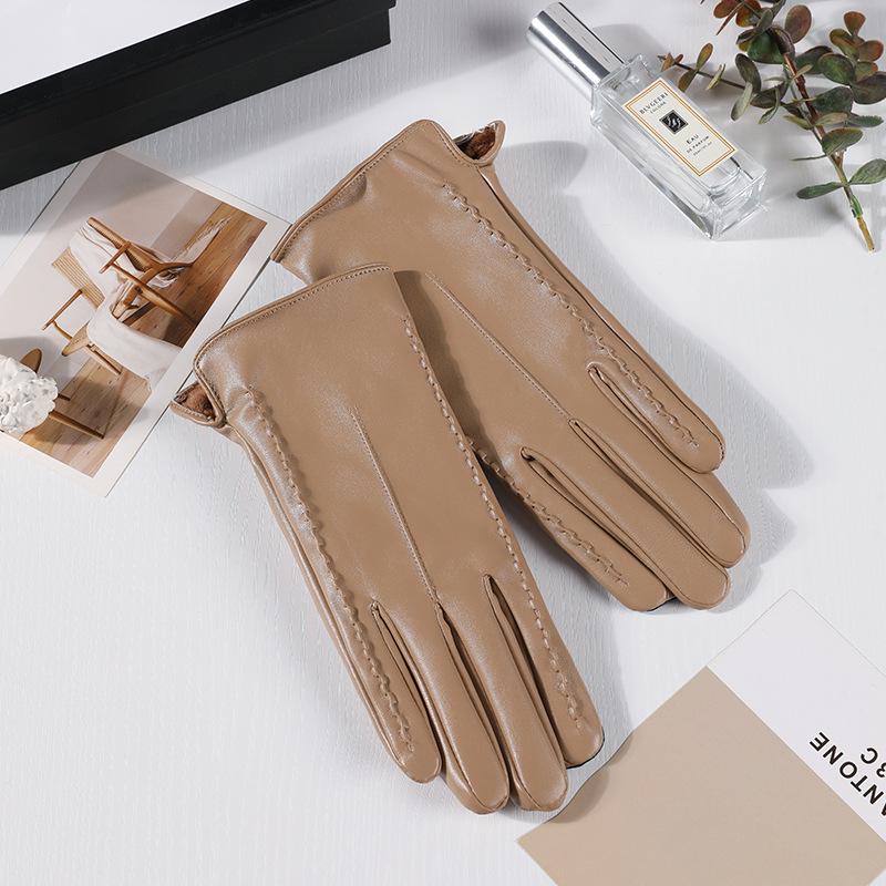 Warme Damen-Handschuhe aus PU-Leder mit Stickerei - Herbst/Winter Koreanischer Stil, Figurbetont, Samtfutter, Extra Dick für Radfahren und Autofahren