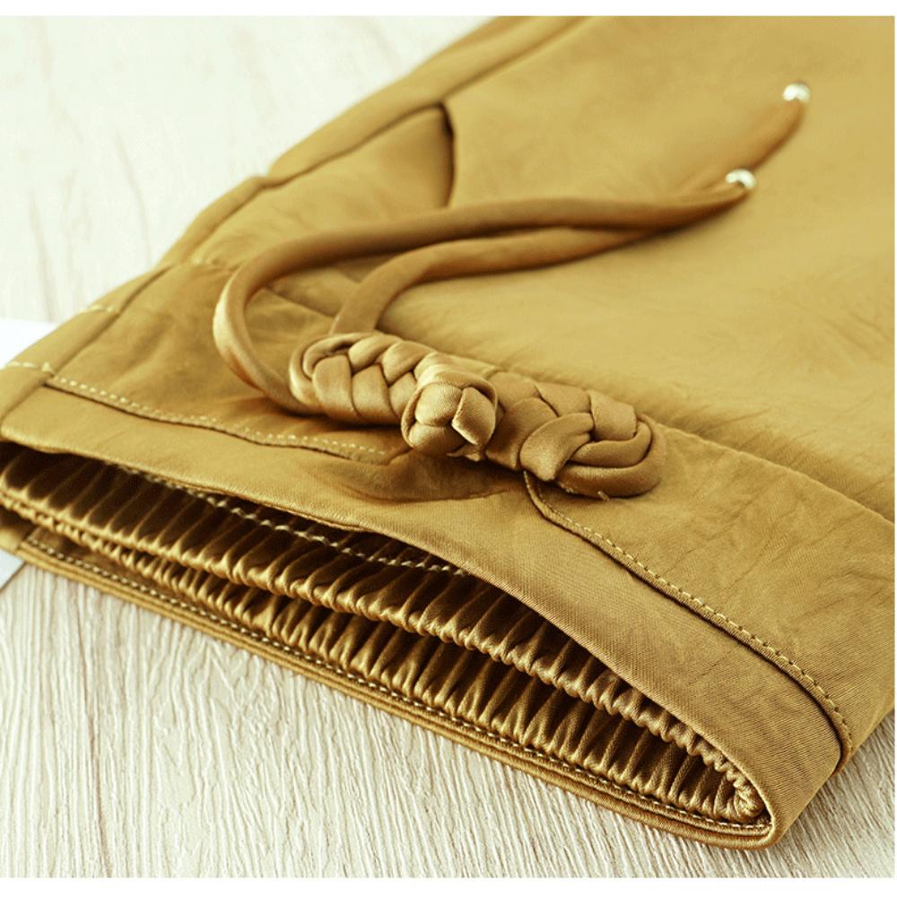 Kalhoty se širokými nohavicemi pro ženy v létě z ledového hedvábí, chladivé kalhoty s rovnými nohavicemi, nový čínský styl, potištěné kalhoty na knoflíky