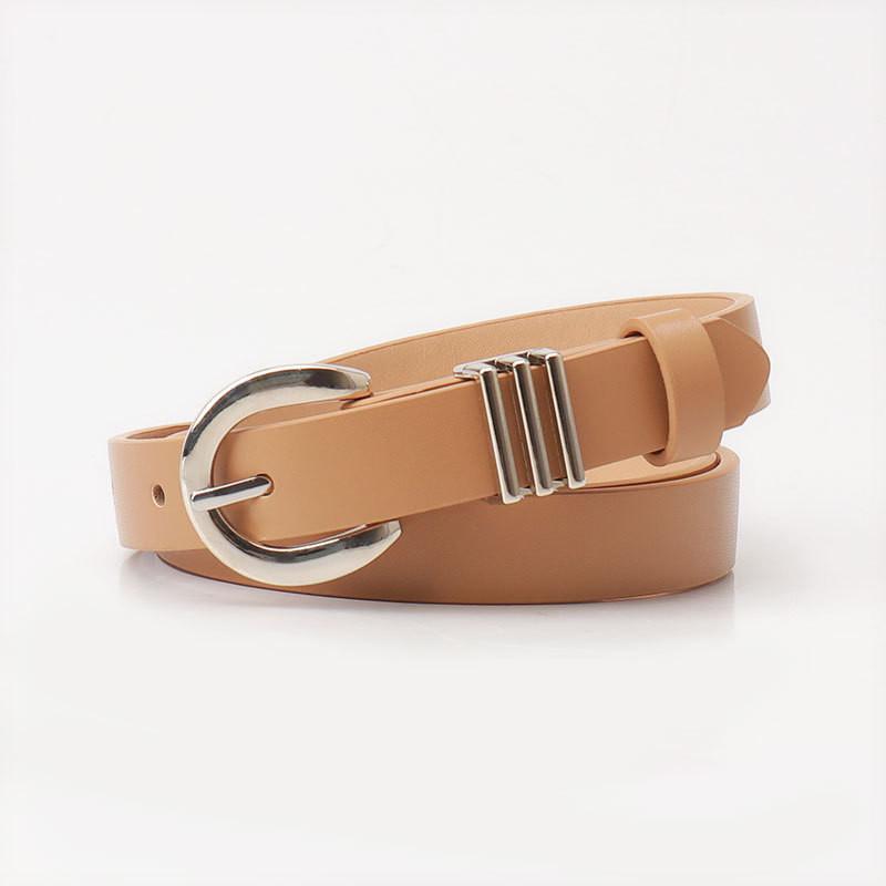 Minimalist Womens Leather Belt For Jeans And Trousers With Gold Alloy Buckle