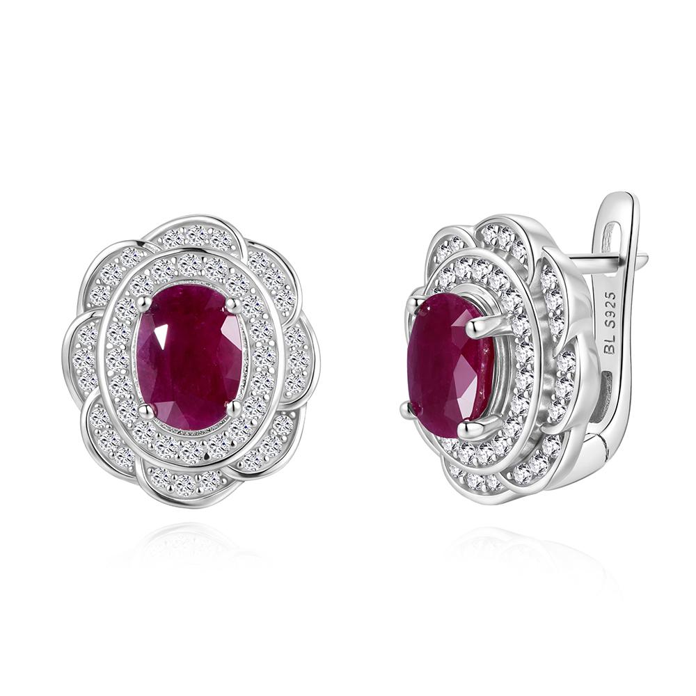 Flower design Natural longrido ruby Ring Earrings Pendant Necklace Set 925 sterling silver jewelry for women's daily party gifts