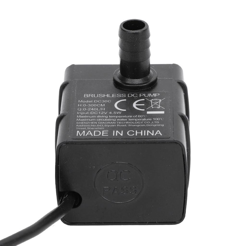 Micro Submersible Pump DC 12V 4.5W 240L/H 300cm Lift IP68 Brushless Water Fountain Pump with LED Ind