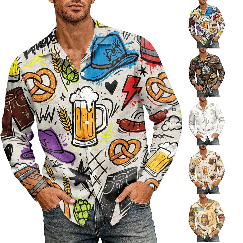 Men’s Loose Fit Lapel Collar Long Sleeve Shirt Vintage Casual Button Down Top Breathable Relaxed Fit for Daily Commuting and Outdoor Activities