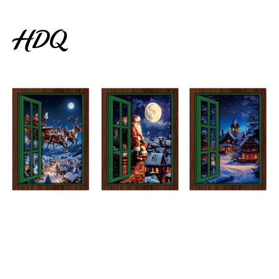 Christmas Fridge Magnet 3Pcs Light-up Window Magnet Wooden Fake Refrigerator Magnets with LED Light Magnetic Decoration for Holiday Party