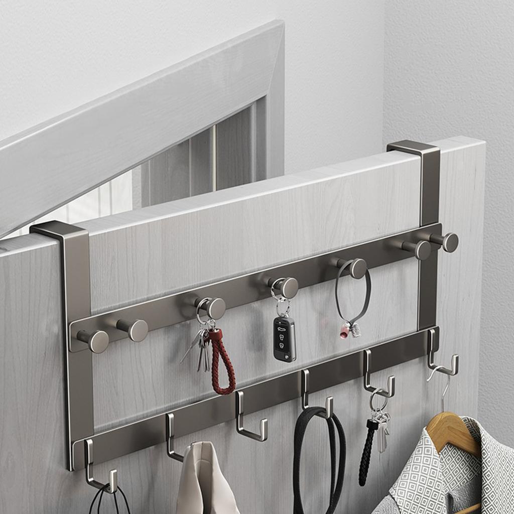 Bathroom Over the Door Hooks Coat Hanging Rack 13 Hooks Punch-free Clothes Hat Towel Hanger Organizer Rack Aluminum