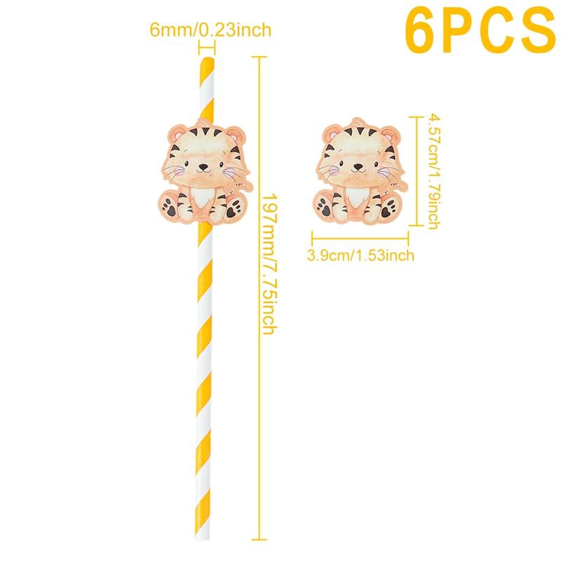 6pcs Animal Paper Drinking Straw LIon Tiger Jungle Birthday Party Forset Safari Party Supplies Kids Wild One Birthday Decoration