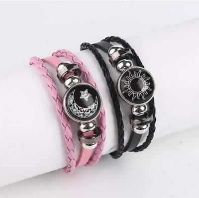 Unisex Handmade Sun & Moon Gemstone Leather Bracelet