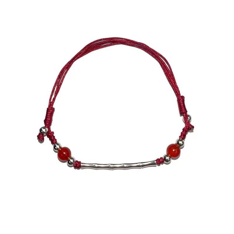 Handmade Red Elegant Rope Bracelet For Women With Bamboo Charm Style Chinese