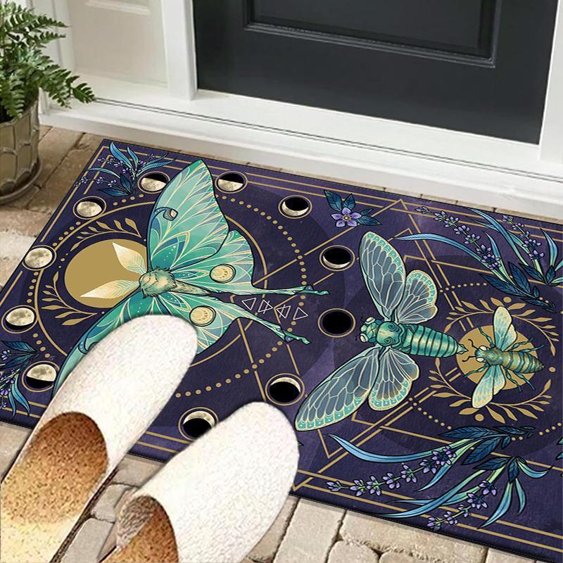 Gothic Moth And Skulls Office Rug Chair Mat, Entryway Carpet, Suitable for Front Door, Bedroom, Living Room, Desk, Holiday Gift