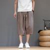 Summer Thin Men's Ice Silk Imitation Hemp Feel, Loose Casual Pants Striped Printed Cropped Pants