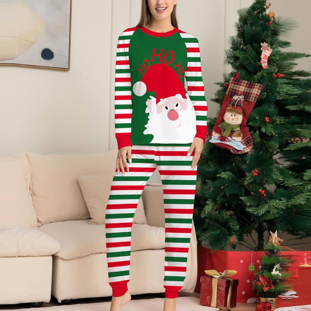 Christmas Woman Mom Printed Letter Top+Lattice Pants Xmas Family Clothes Pajamas