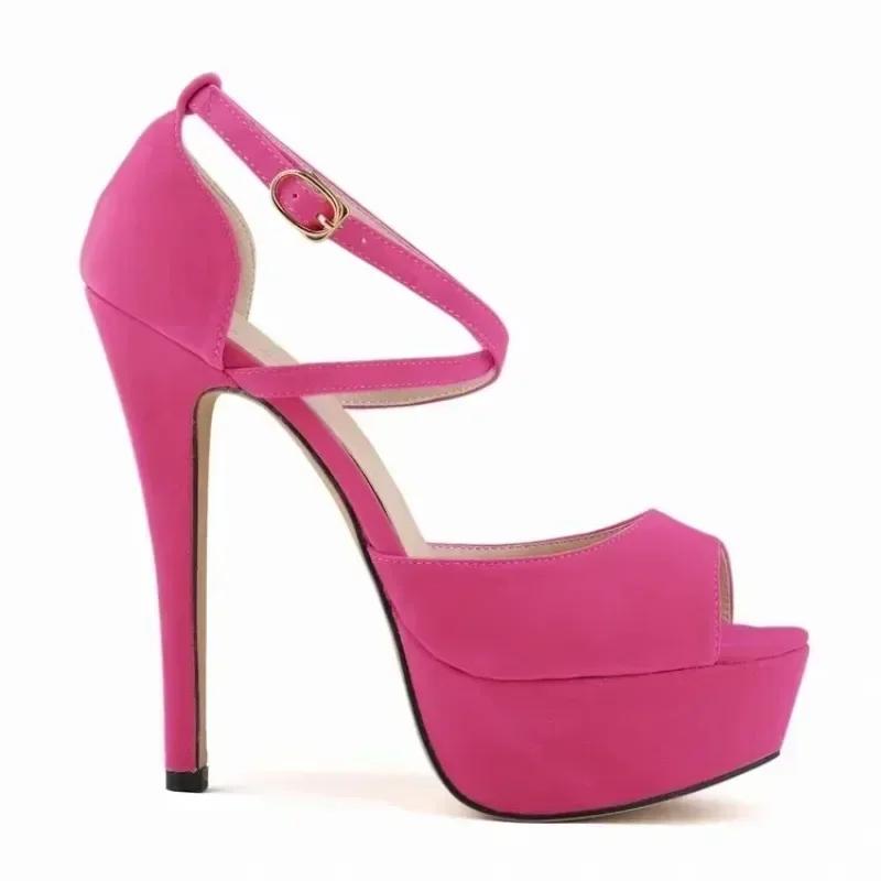 High Heels für Damen Sandalen Stilettos Sommer Sexy 14cm Mode Peep Toe Pumps Plateau Knöchelriemen Sansal Braut Hochzeitsschuhe