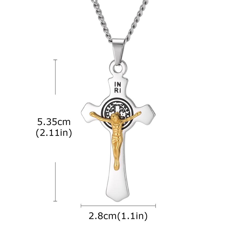 Vnox Saint Benedict Catholic Cross Pendant Necklace for Men Women, 50/60/70cm Stainless Steel Link Chain, Religious Jewelry Gift