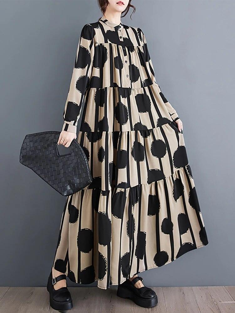 

XITAO свободное повседневное женское платье с длинным рукавом и принтом в горошек LYD1705