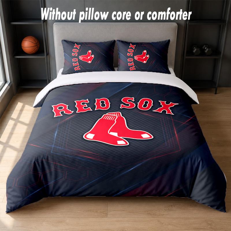 Boston Red Sox Design Bed Bedding Set 1 Duvet Cover + 2 Pillowcases Soft Breathable Household Bed Linens