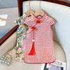 Girls Floral Cheongsam Dress Kids Chinese Button Plaid Princess Dress Baby Summer Improved Hanfu Gown