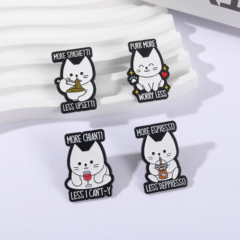 More Chianti Less I Can't-y Enamel Pins More Espresso Less Desperado Cute White Cat Animal Brooches Lapel Badge Jewelry Gifts