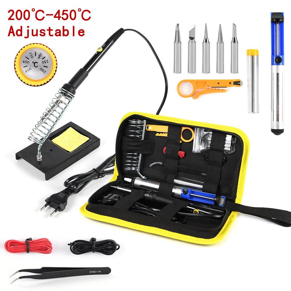 15PCS 60W Electric Soldering Iron Welding Tool Kit Europlug 200-450° Soldering Iron Set Electric Afjustable Temperature