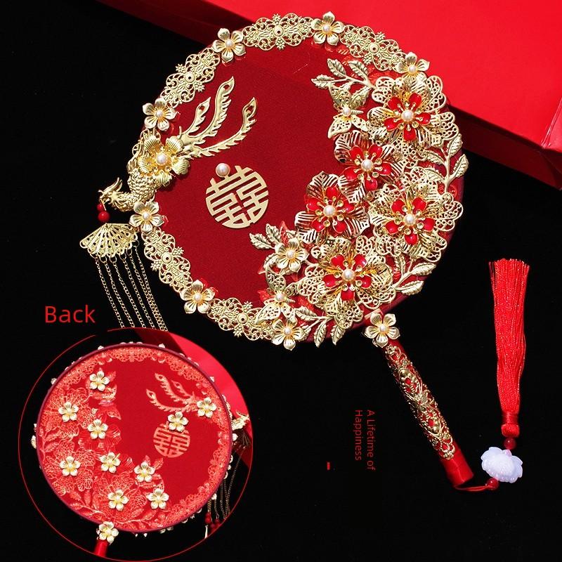 New Style Ancient-Style Fan, Bridal Round Fan, Wedding Fan, Xiuhe Dress Round Fan, Dragon and Phoenix Gown Accessories, Chinese-Style Hand-Held