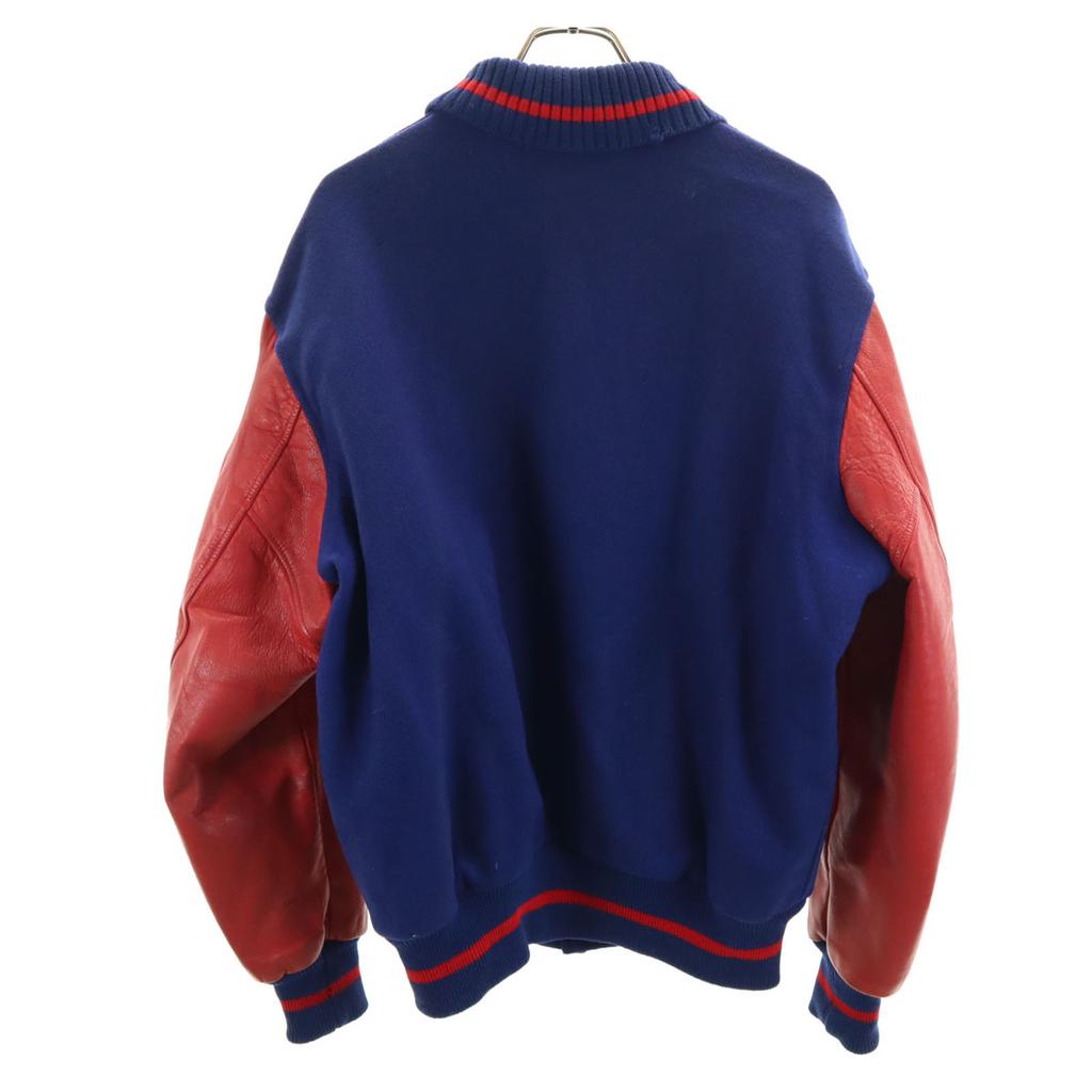 LASLEY KNITTING 60s Wool Vintage Sleeve Leather Stajan 44 Navy System Men's Used