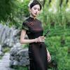 Mid-Length Womens Modern Chinese-Inspired Dress With Stand Collar Side Slit Daily Wear