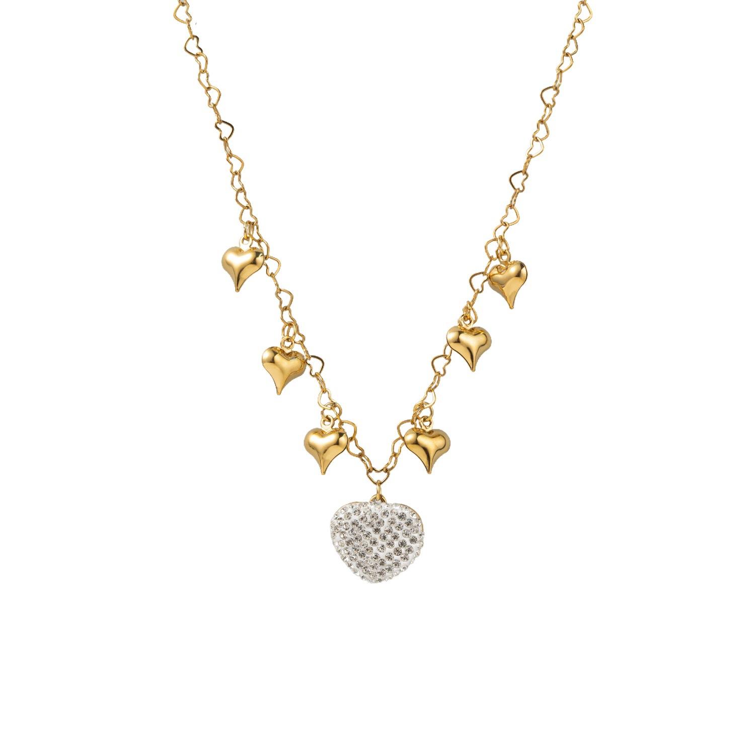 

Trendy Gold Plated Stainless Steel Heart Necklace, Inlaid Zircon Love Pendant Clavicle Chain for Women, Stylish Accessories