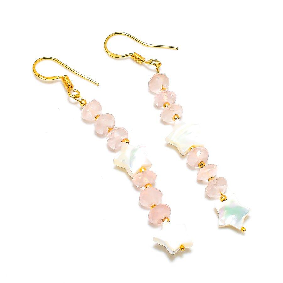 Rose Quartz Gemstone Handmade 925 Sterling Silver Jewelry Earring 2.96" GK-4944