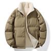 Mens Stand Collar Cotton Puffer Jacket Winter Warm Thick Casual Coat Non-Hooded Loose Fit
