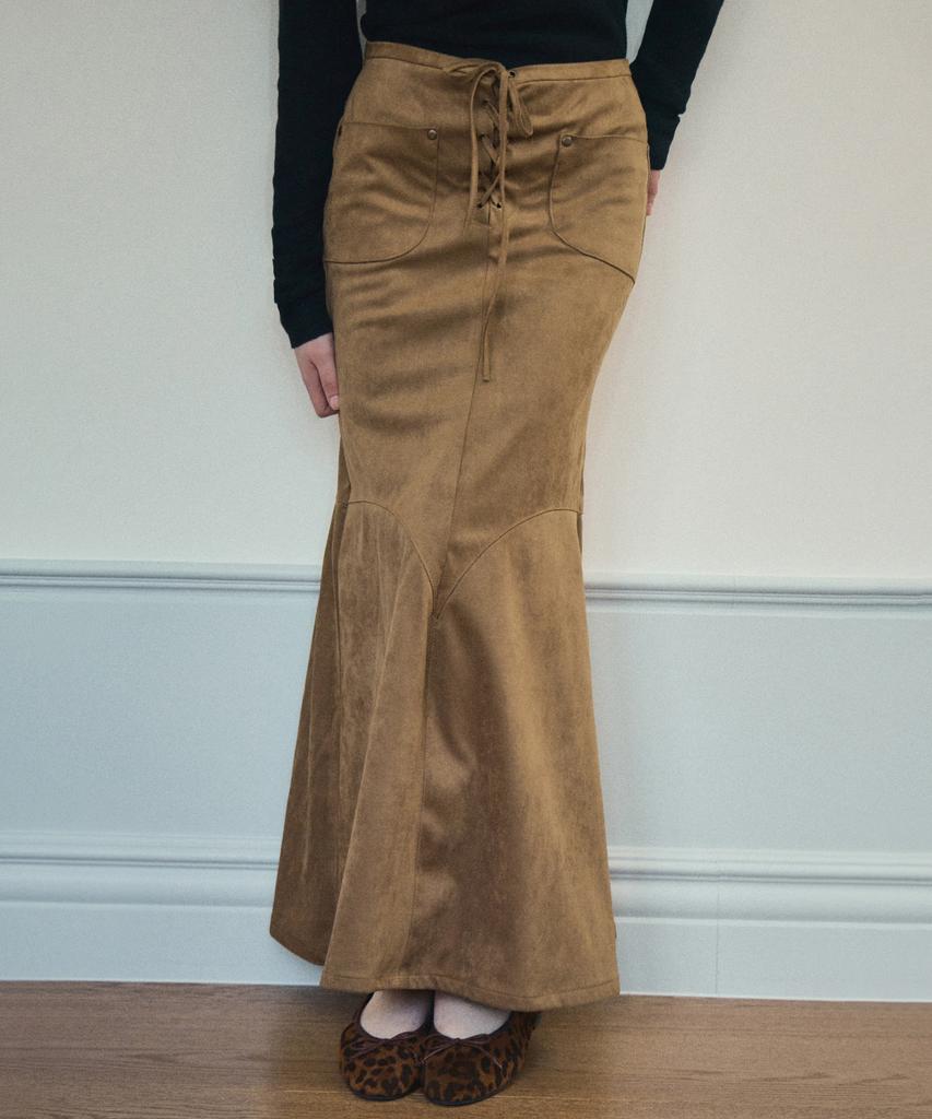 Aueonoseuteljia Eyelet Suede Mermaid Long Skirt_Taupe Beige(Oc25-Sk02)
