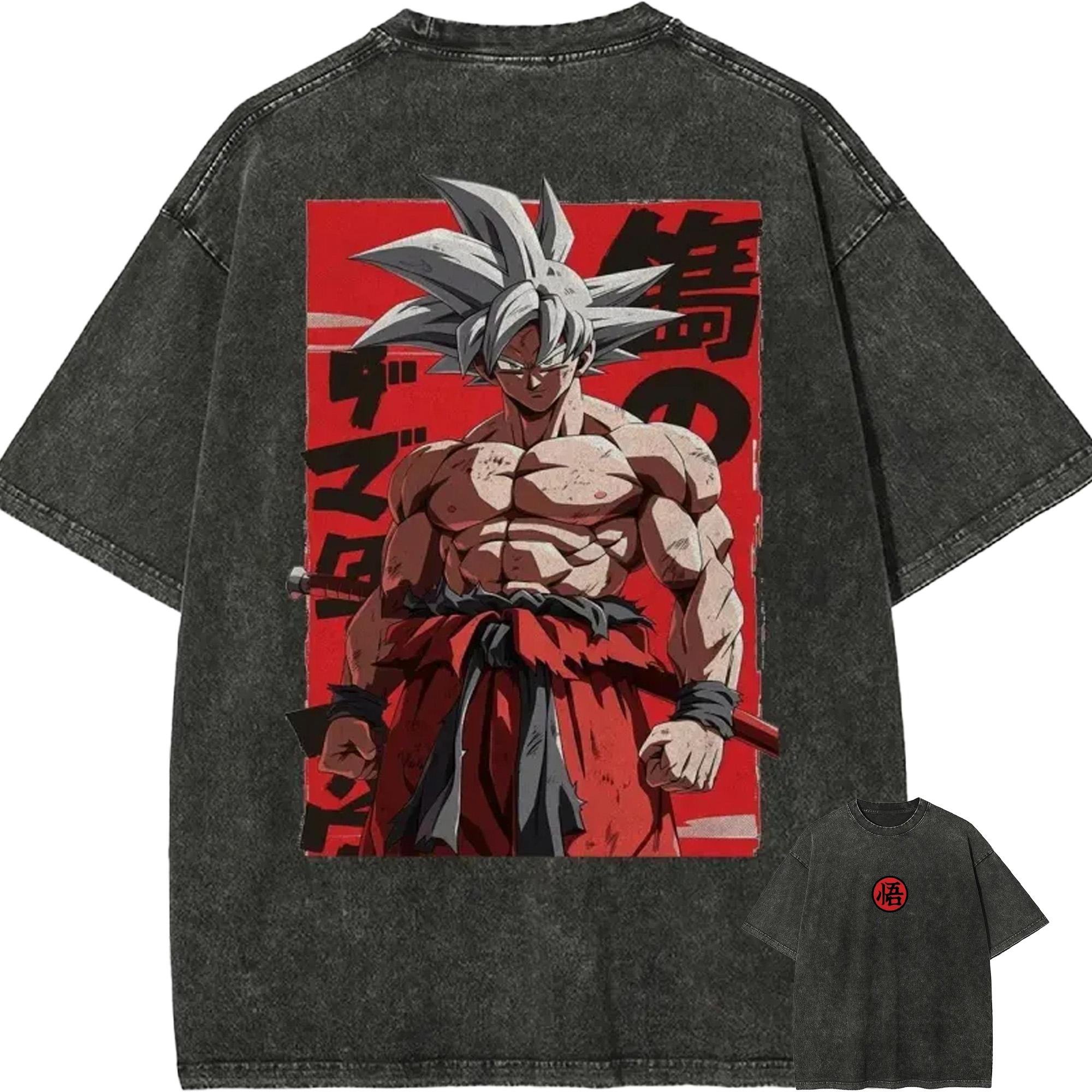 

Dragon Ball Goku T Shirt Ultra Instinct Men Acid Wash Oversized Anime Red White Cotton Vintage Gym Streetwear Graphic Top Tee M