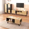 Side Cabinets, Sideboard, Display Cabinets with Glass and LED Lighting. Black and Wood Colors, Black Wood Strip Design [OLD SKU:WF313229230SAA]
