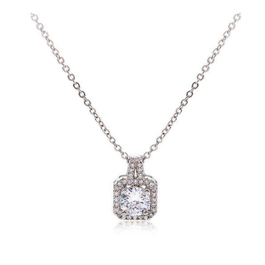 Zircon Necklace Square Cut Clavicle Chain Versatile Pendant Jewelry Minimalist Design Simple Style Elegant Women