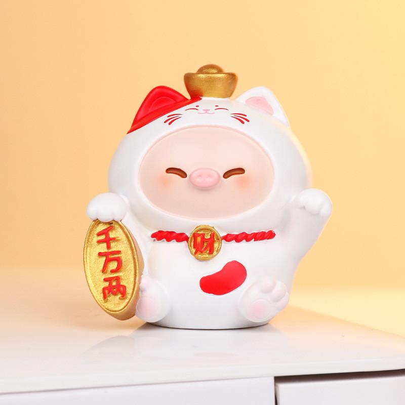 Cat Decor Resin Figurine With Wealth Symbols For Home Office Gift Ideas