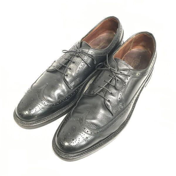 Vintage 1970s Florsheim Imperial Kenmoor Long Wingtip Dress Shoes Black 11A 27.0-28.5(USED)