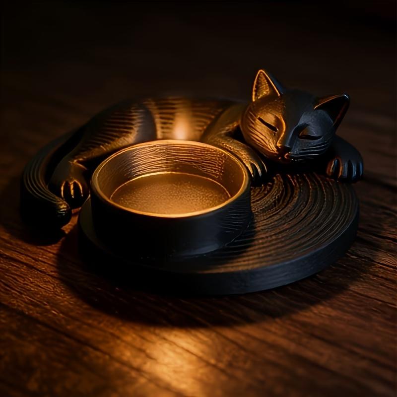 1pc Black Cute Cat Silhouette Candle Holder Warm Ambience Tealight Stand Art Home Decoration For Living Room Bedroom Tabletop