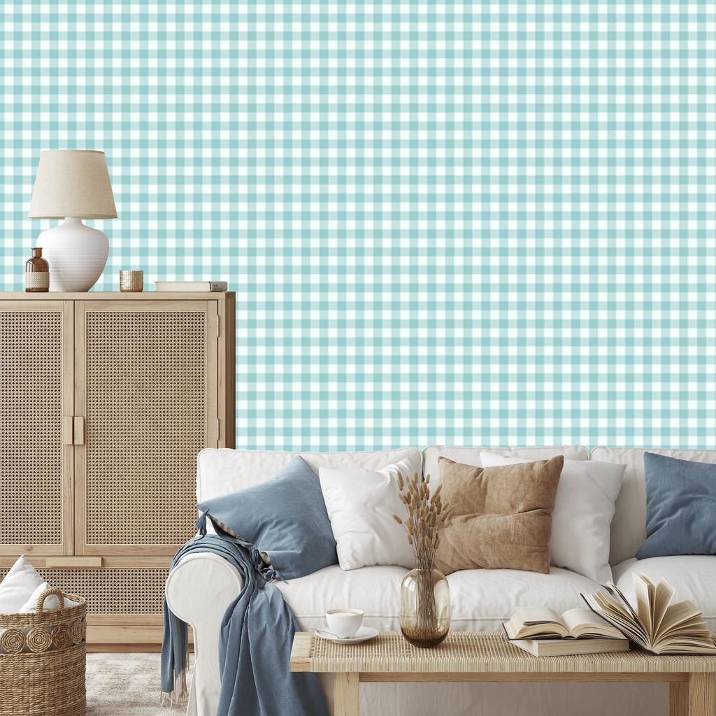 Wallpaper Fabric Pattern Celadon, White, Turquoise and Mint 50x1000