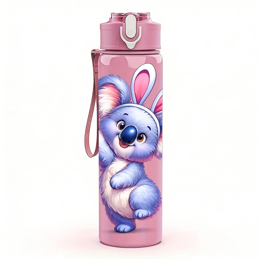 1PC Purple Easter Bunny Cartoon Print 750ml Color Plastic Sports Water Bottle Leakproof Flip Straw Lid Suitable for Sports Office Home Use