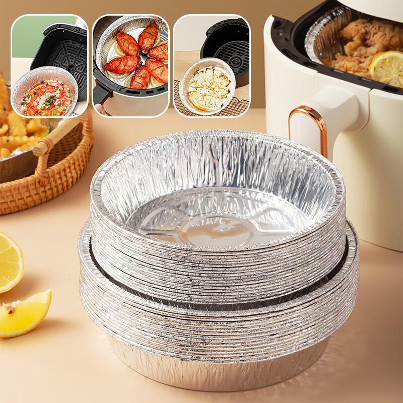 10Pcs Air Fryer Aluminum Foil Pan Food Containers Square Round Oven BBQ Tray Oil-proof Non-stick Foil Plate Kitchen Baking Tools