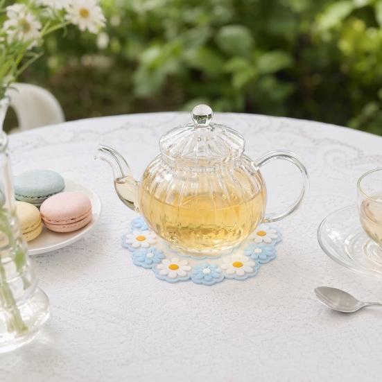 Floral Heat Insulation Mat, Waterproof Silicone Trivet for Table, Oil Resistant Round Pot Holder, Non Slip Coaster for Hot Dishes