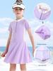 2026 Girls' One-Piece Swimsuit: Sun Protection, Quick-Dry, Short-Sleeve Swimwear for Medium & Large Children