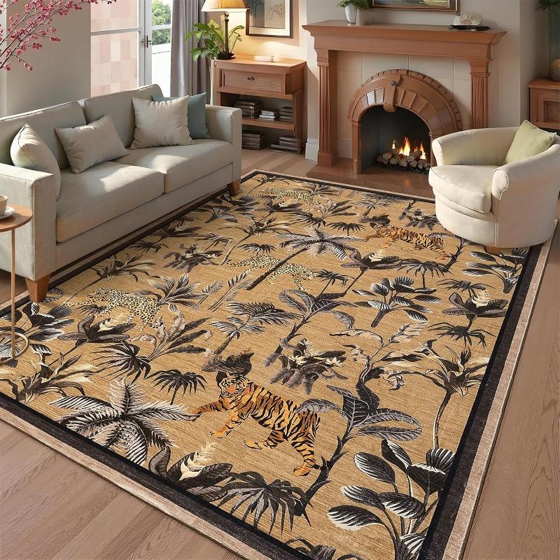 

Retro Jungle Tiger Pattern Living Room Carpet Machine Washable Restaurant Soft Non-slip Floor Mat Home Decor Bedroom Bedside Rug 50X80cm