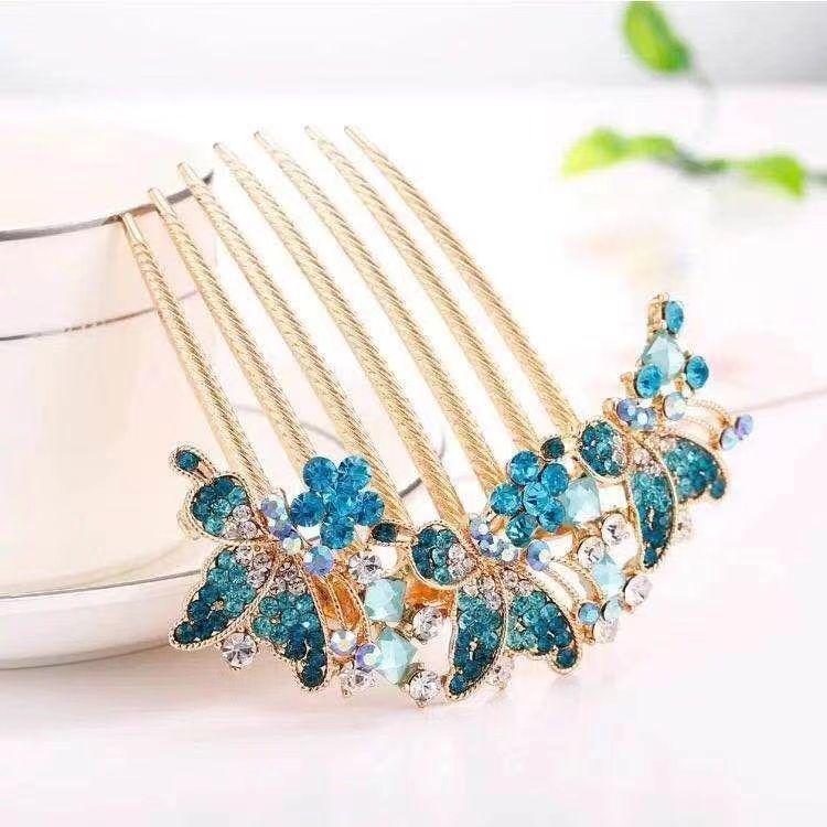Korean Rhinestone Adult Hairpin: Seven-Tooth Metal Comb Hair Ornament